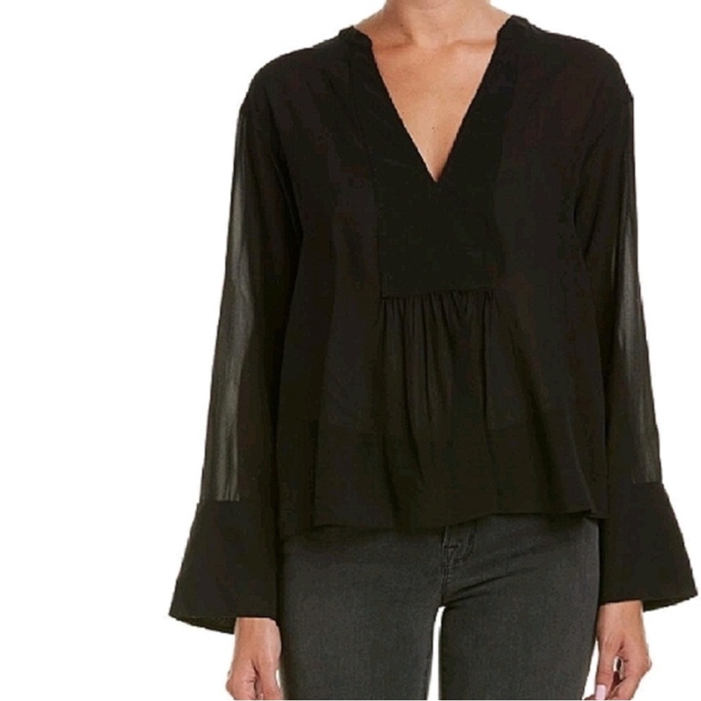 Theory Matara 100% Silk Top Pebbled Chiffon Size Small Black Blouse